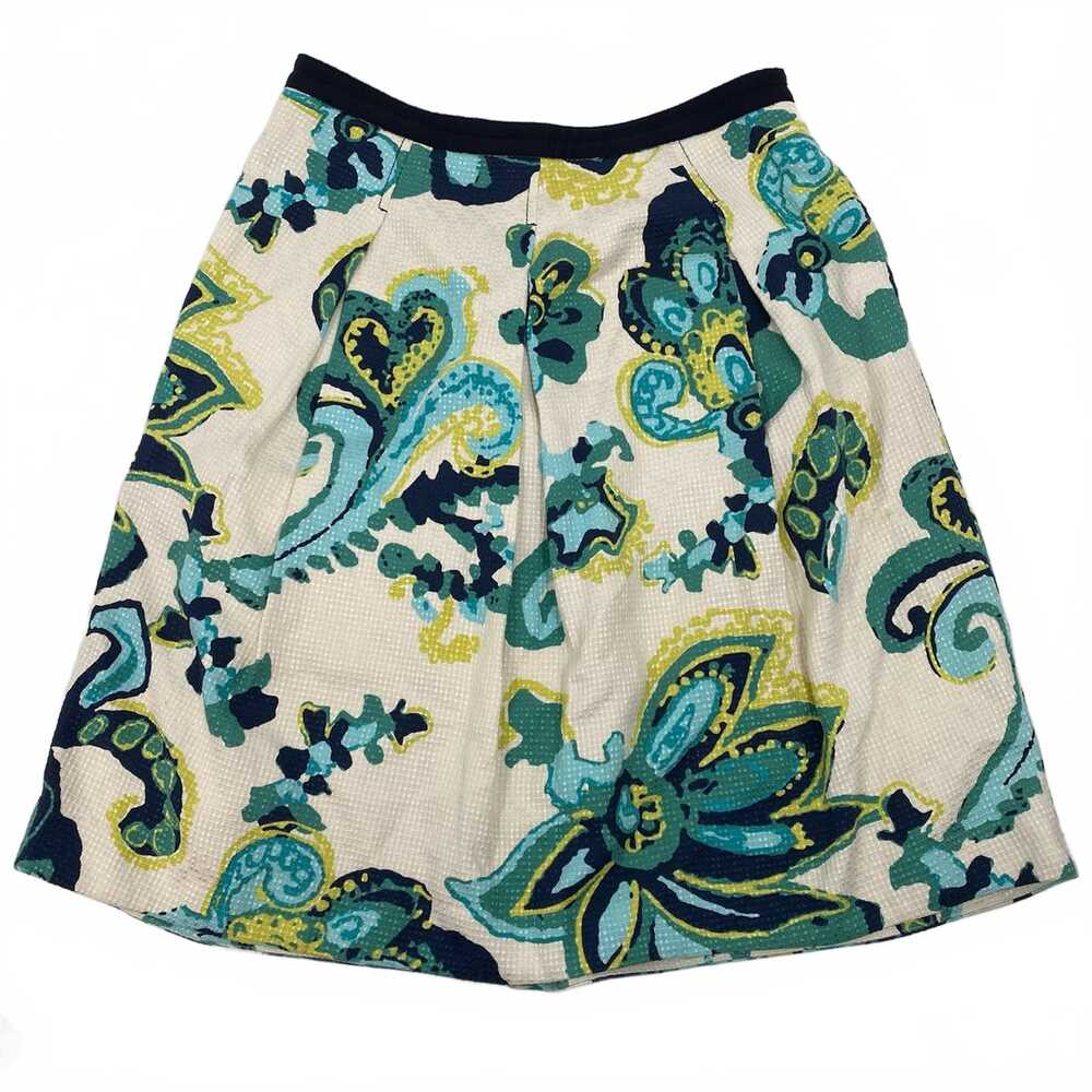 Tory Burch Cream Blue Paisley Pleated Knee-Length Mini Skirt Size 6